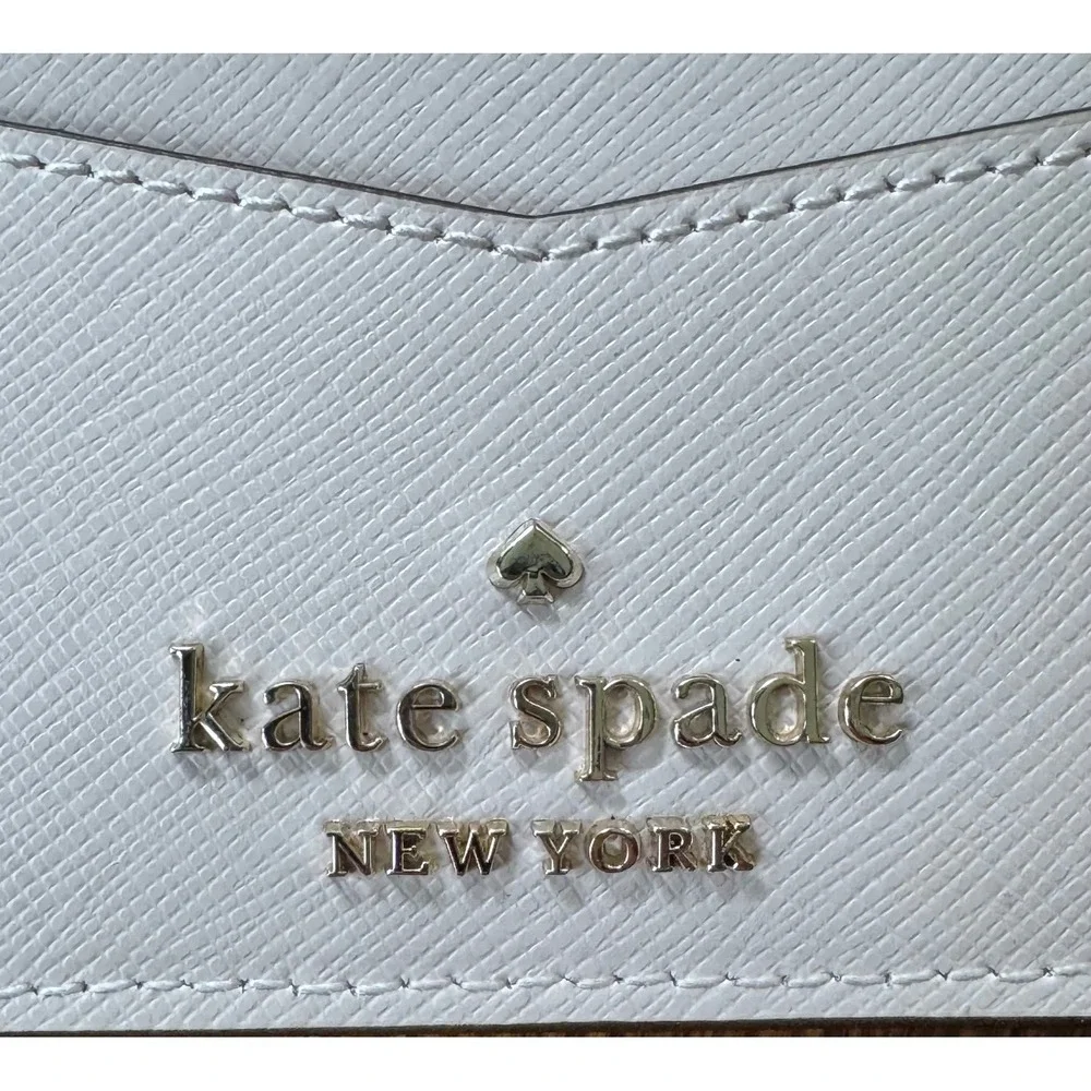Kate Spade New York Saffiano Leather Card Holder Heart Studs Pink Light Purple - Picture 5 of 10